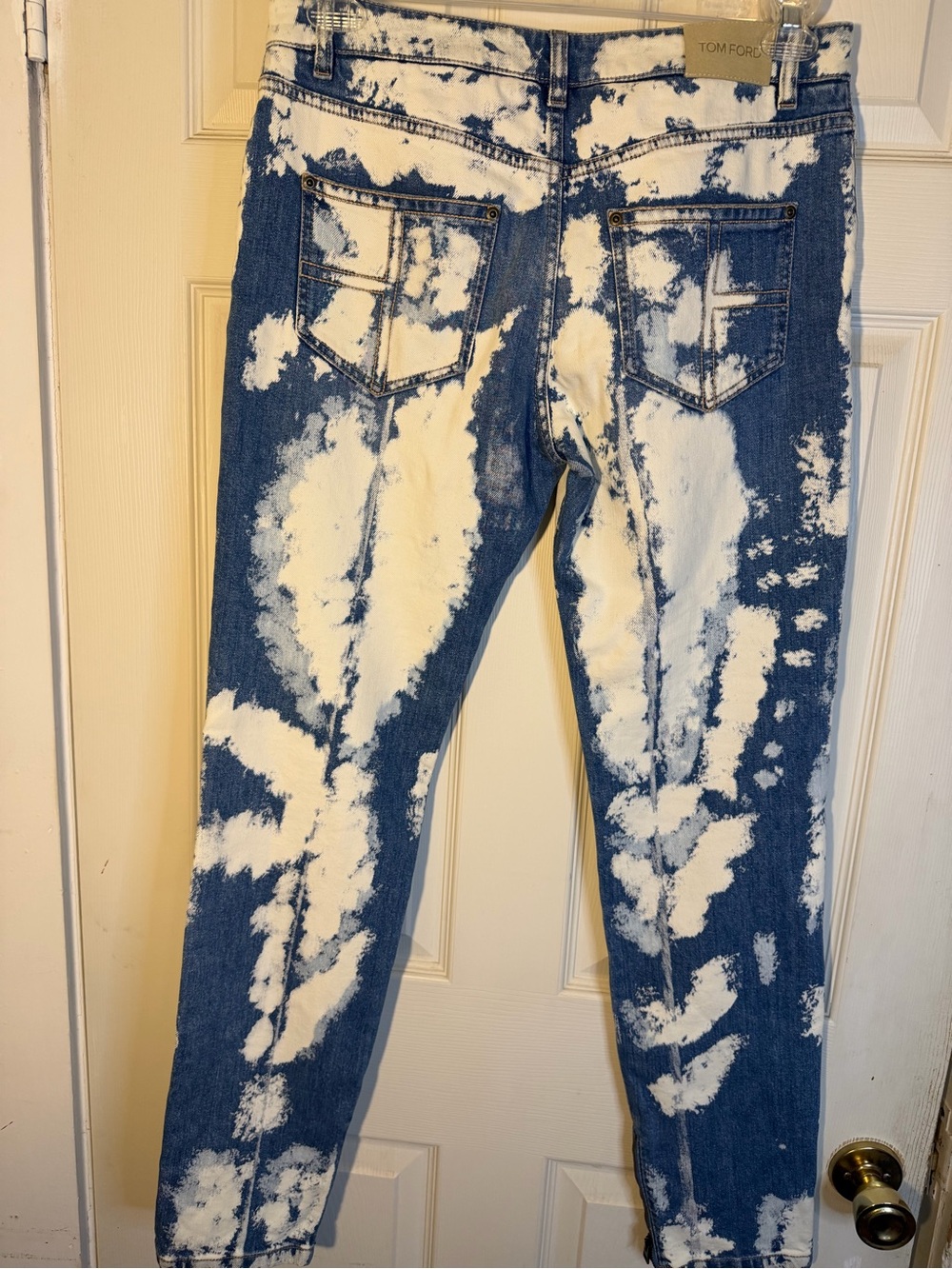 Tom Ford Tie Dye Bleached Blue Skinny Leg Denim Jeans with Branded Label 30 - Picture 2 of 10